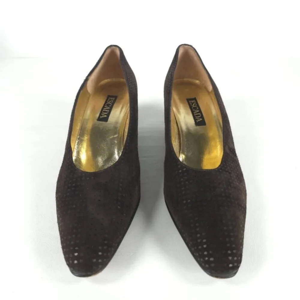 ESCADA MADE IN ITALY 🇮🇹 LEATHER VERO CUOIO Block Heels Designer Size 8AA‎